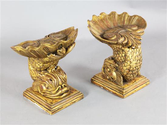 A pair of Venetian carved giltwood grotto stools, W.1ft 6in. H.1ft 7in.
